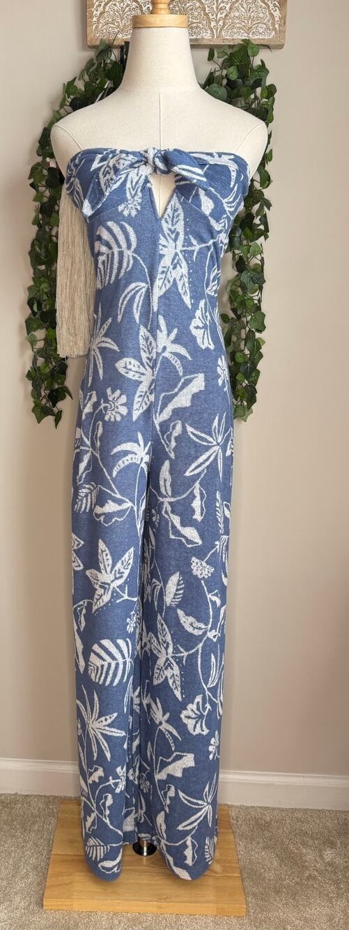 American Eagle Tropical Leaf Print Tie Front Wide Leg Jumpsuit sz S